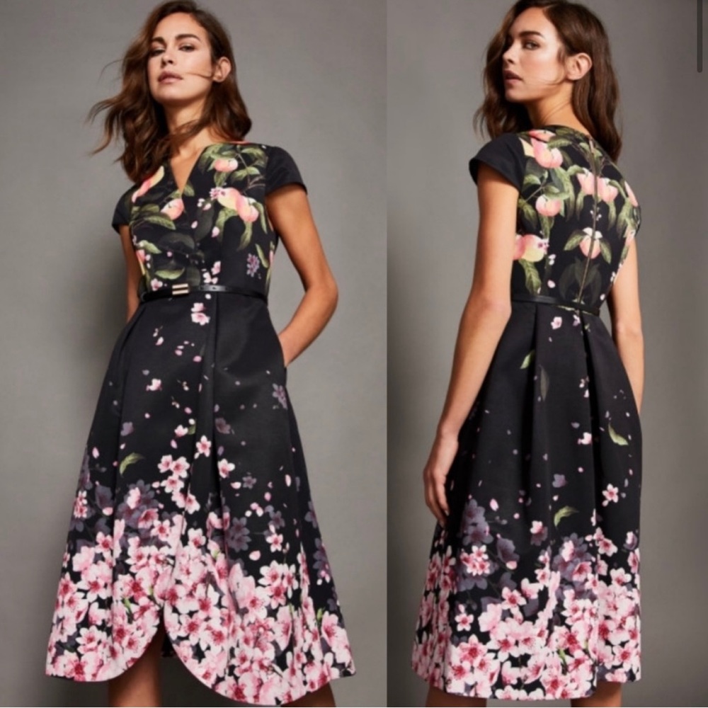 Ted Baker Fredica Peach/Cherry Blossom Dress - US Size 6 (Ted Size 2)
